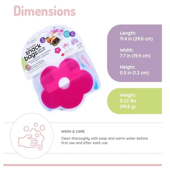 melii Unicorn, Rainbow & Flower shaped reusable snack bags, pack of 6 bags - Picture 3 of 5